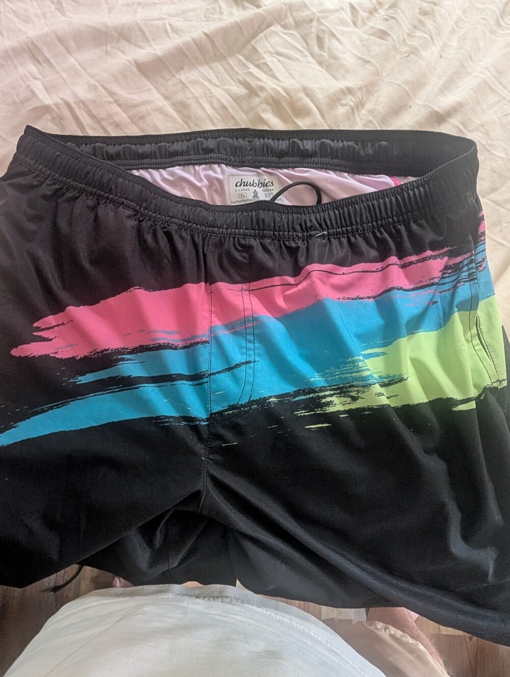 chubbies Black Swim Shorts with Pink, Blue & Lime Brushstrokes